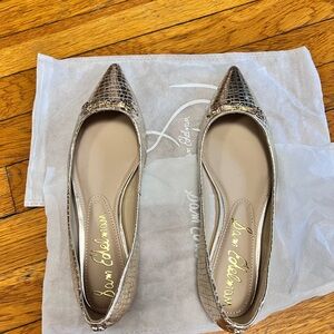 Sam Edelman Metallic Gold Croc-Embossed Pointed Toe Flats